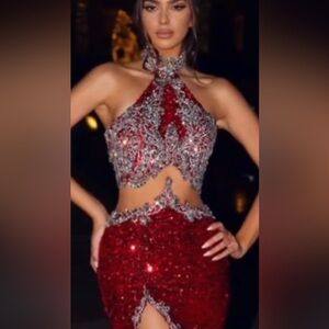 Elegant Red and Silver Women's Dress